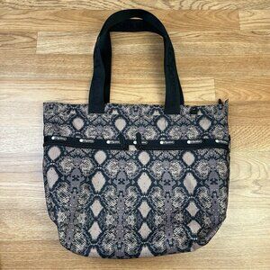 LeSportSac Carlin Medium Zip Top Tote Bag in Mocha Python NEW
